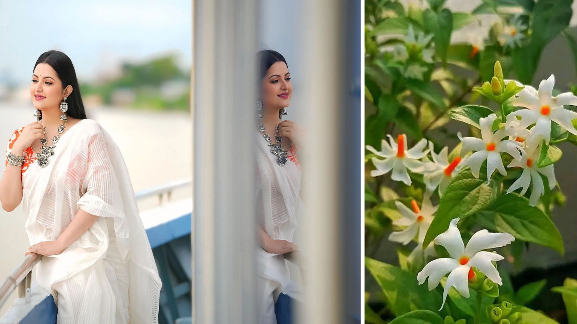 শরতের স্নিগ্ধতায় শিউলি ফুলের খোঁজে পরীমনি
